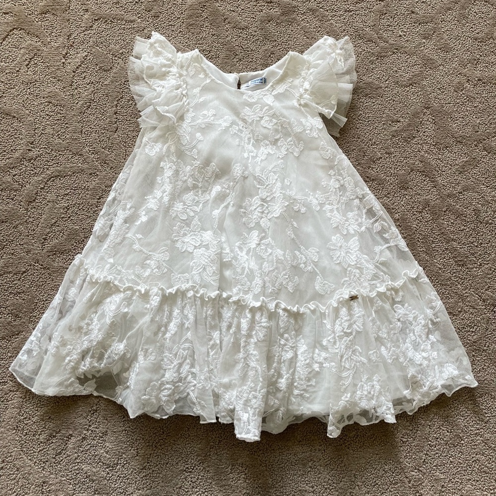Mayoral white tulle embroidered